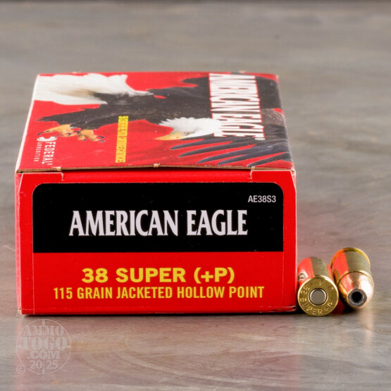 50rds - 38 Super Auto Federal American Eagle 115gr. +P JHP Ammo