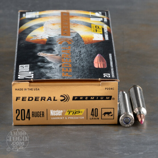 20rds - 204 Ruger Federal V-Shok 40gr Nosler Ballistic Tip Ammo