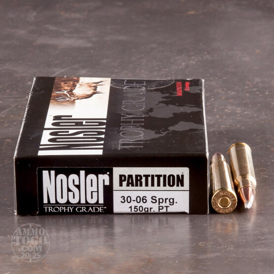 20rds - 30-06 NoslerCustom Trophy Grade 150gr. Nosler Partition SP Ammo
