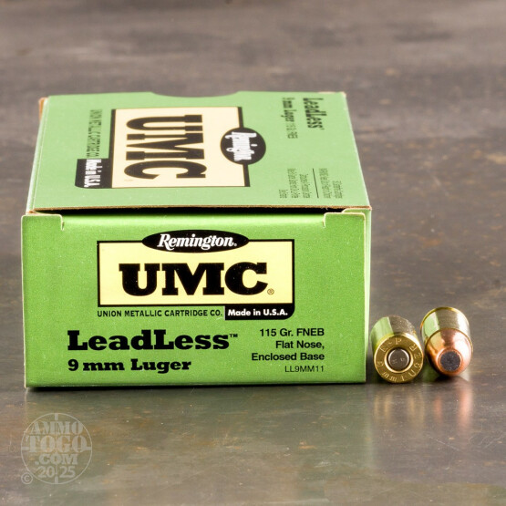 50rds - 9mm Remington UMC 115gr. Flat Nose Enclosed Base Leadless Ammo