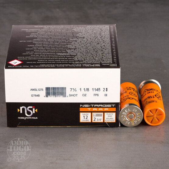 25rds - 12 Gauge NSI Trap 2 3/4" 2 3/4 Dram 1 1/8oz. #7 1/2 Shot Ammo