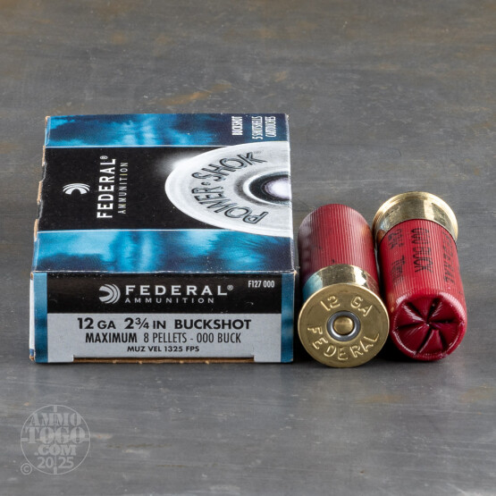 5rds – 12 Gauge Federal Power-Shok 2-3/4" 000 Buck Shot Ammo
