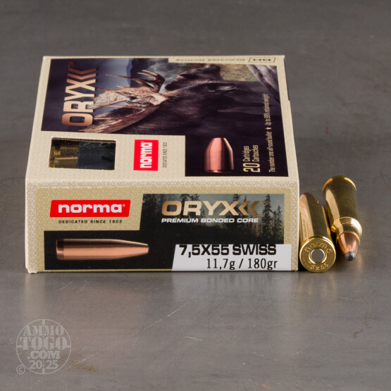 20rds – 7.5x55 Swiss Norma Oryx 180gr. SP Ammo