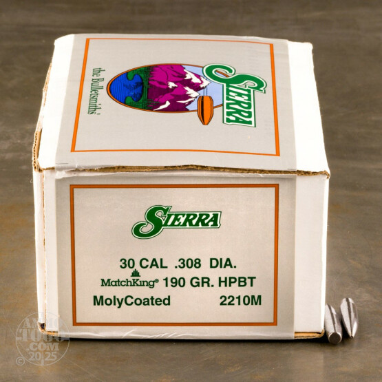 500pcs - 30 Cal .308" Dia Sierra MatchKing 190gr. Moly-Coated HPBT Bullets