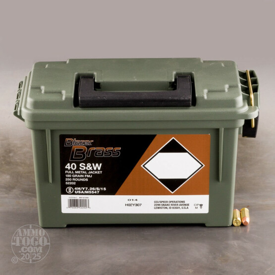 250rds – 40 S&W Blazer Brass 180gr. FMJ Ammo in Field Box