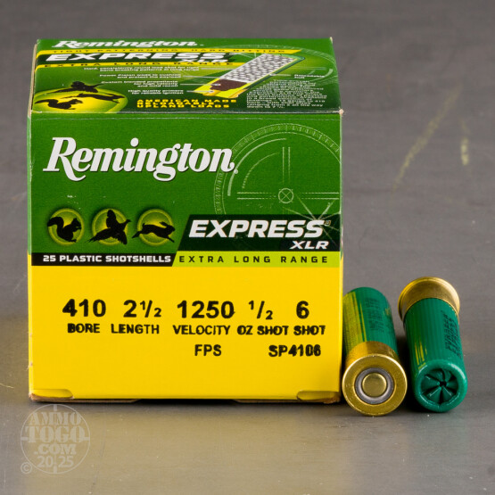 25rds – 410 Bore Remington Express XLR 2-1/2" 1/2oz. #6 Shot Ammo