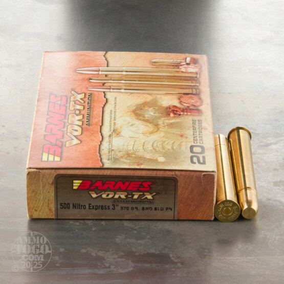 20rds - 500 Nitro Express 3" Barnes VOR-TX 570gr. Banded Solid FB Ammo