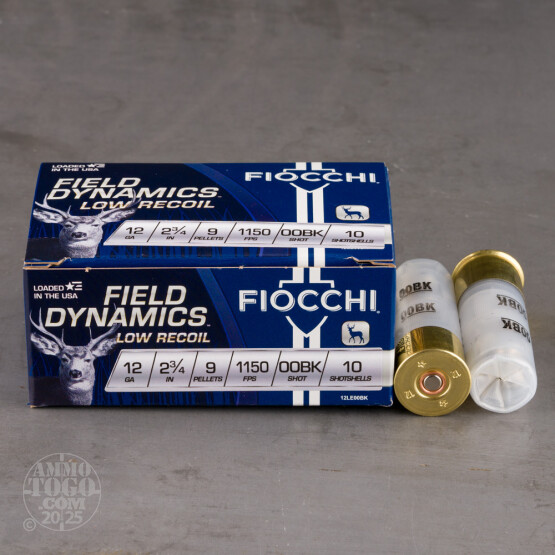 250rds - 12 Gauge Fiocchi Reduced Recoil 2 3/4" 9 Pellet Nickel Plated 00 Buckshot Ammo