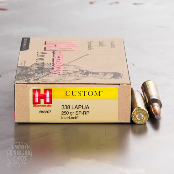 20rds - 338 Lapua Hornady Custom 250gr. Interlock SP-RP Ammo