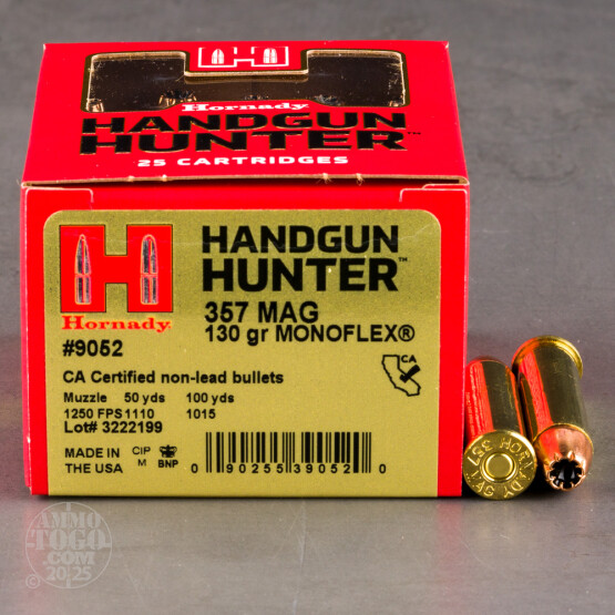 25rds – 357 Magnum Hornady Handgun Hunter 130gr. MonoFlex Ammo