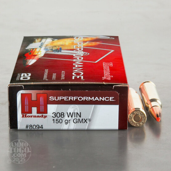 20rds - 308 Hornady Superformance 150gr. GMX Ammo