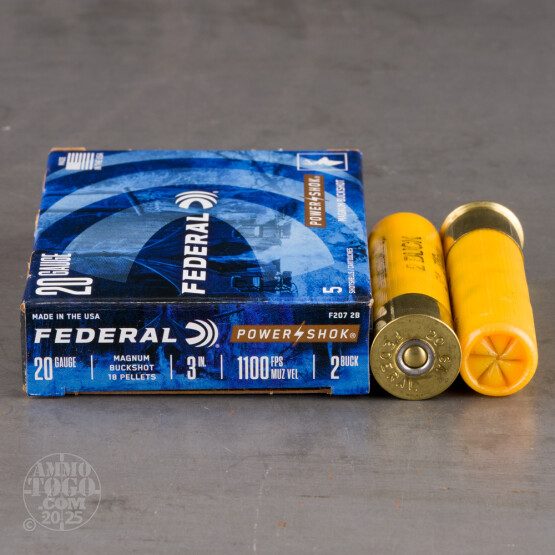 5rds - 20 Gauge Federal Power-Shok 3" 18 Pellet #2 Buckshot Ammo