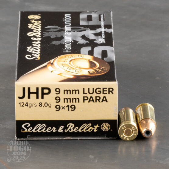 50rds – 9mm Sellier & Bellot 124gr. JHP Ammo