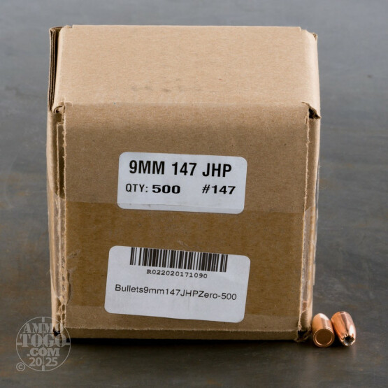 500pcs - 9mm .355" Dia Zero 147gr. JHP Bullets