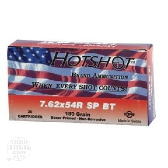 100rds - 7.62x54R Hot Shot 180gr. SP Ammo