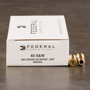 50rds - 40 S&W Federal LE Hi-Shok 180gr. Hollow Point Ammo