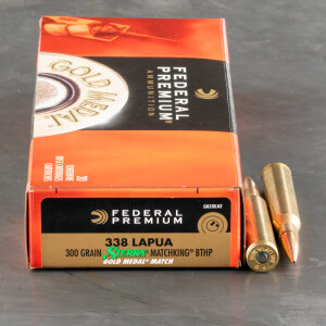 20rds – 338 Lapua Federal Gold Medal 300gr. MatchKing BTHP Ammo