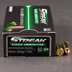 50rds – 9mm Ammo Inc. Streak 124gr. TMJ Non-Incendiary Visual Tracer Ammo
