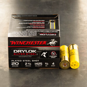 25rds – 20 Gauge Winchester DryLok Super Steel 2-3/4" 3/4 oz. #4 Shot Ammo