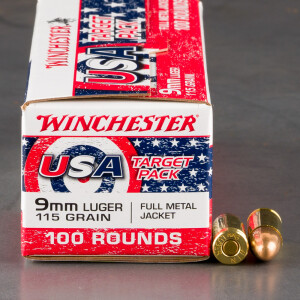 100rds – 9mm Winchester USA Target Pack 115gr. FMJ Ammo