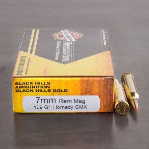 20rds - 7mm Rem Mag Black Hills Gold 139gr. Hornady GMX Ammo