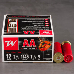 250rds - 12 Gauge Winchester AA Light Target 2 3/4" 1 1/8 oz. #9 Shot Ammo