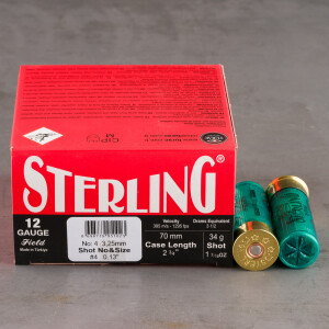 250rds – 12 Gauge Sterling 2-3/4" 1-3/16oz. #4 Shot Ammo