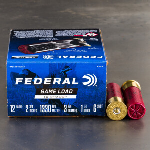 250rds – 12 Gauge Federal Game Load Upland Hi-Brass 2-3/4" 1-1/4oz. #6 Shot Ammo