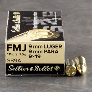 50rds - 9mm Sellier & Bellot 115gr. FMJ Ammo