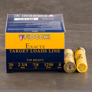 250rds - 20 Gauge Fiocchi VIP Target 2-3/4" 7/8 oz. #8 Shot Ammo