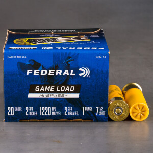 250rds – 20 Gauge Federal Game Load Upland Hi-Brass 2-3/4" 1oz. #7.5 Shot Ammo