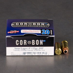20rds - 9mm Corbon 125gr. +P JHP Ammo