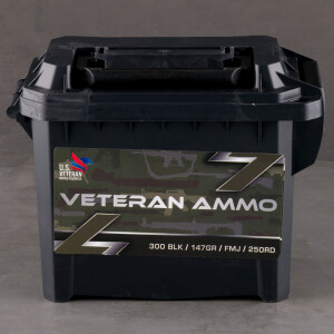 250rds – 300 AAC Blackout Veteran Ammo 147gr. FMJ Ammo in Field Box