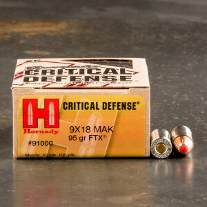 25rds - 9x18 Makarov Hornady Critical Defense 95gr. FTX HP Ammo