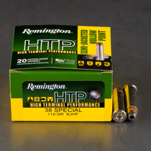 20rds – 38 Special Remington HTP 110gr. SJHP Ammo