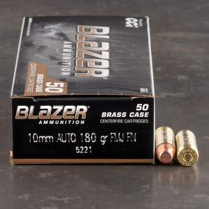 50rds – 10mm Blazer Brass 180gr. FMJ Ammo