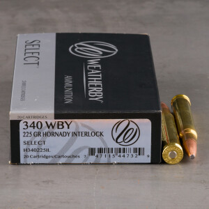 20rds – 340 Weatherby Magnum Weatherby Select 225gr. InterLock SP Ammo