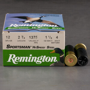 25rds - 12 Gauge Remington Sportsman Hi-Speed Steel 2 3/4" 1 1/8oz. #4 Shot Ammo