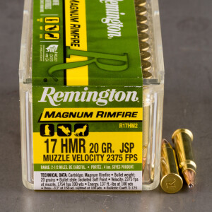 50rds – 17 HMR Remington Magnum Rimfire 20gr. JSP Ammo