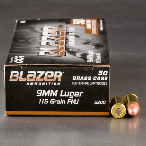 50rds - 9mm Blazer Brass 115gr. FMJ Ammo