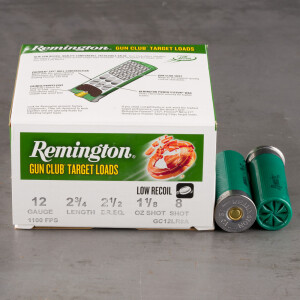25rds – 12 Gauge Remington Gun Club Target Load Low Recoil 2-3/4" 1-1/8oz. #8 Shot Ammo