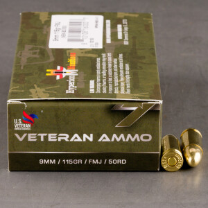50rds – 9mm Veteran Ammo 115gr. FMJ Ammo