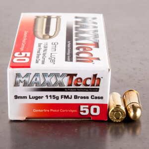 500rds – 9mm MAXXTech Brass 115gr. FMJ Ammo