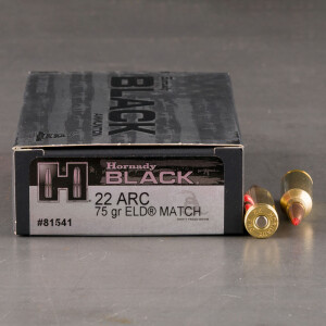 20rds – 22 ARC Hornady BLACK 75gr. ELD Match Ammo