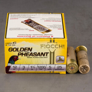 25rds – 12 Gauge Fiocchi Golden Pheasant 3" 1-3/4oz. #5 Shot Ammo
