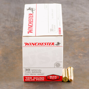 100rds - 38 Special Winchester USA 130gr. FMJ Value Pack Ammo