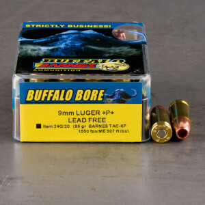 20rds - 9mm Buffalo Bore 95gr. TAC-XP +P+ Lead Free Ammo
