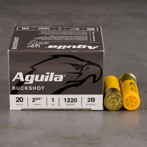 25rds – 20 Gauge Aguila 2-3/4" 1oz. #2 Buckshot Ammo