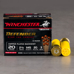 10rds – 20 Gauge Winchester Defender 2-3/4" 20 Pellet #3 Buckshot Ammo
