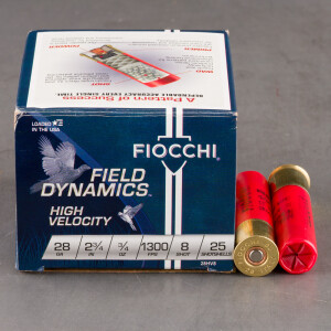25rds – 28 Gauge Fiocchi 2-3/4" 3/4oz. #8 Shot Ammo